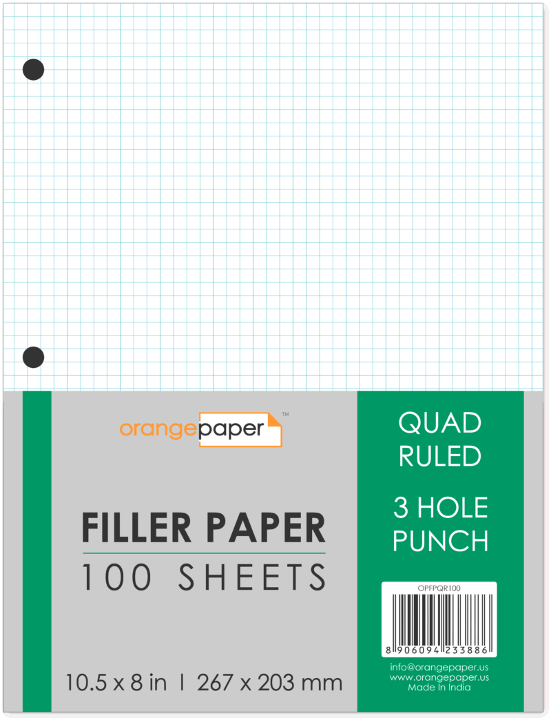 Filler Paper, Quad Ruled, 100/200/300 Sheets, 8″ x 10 1/2″