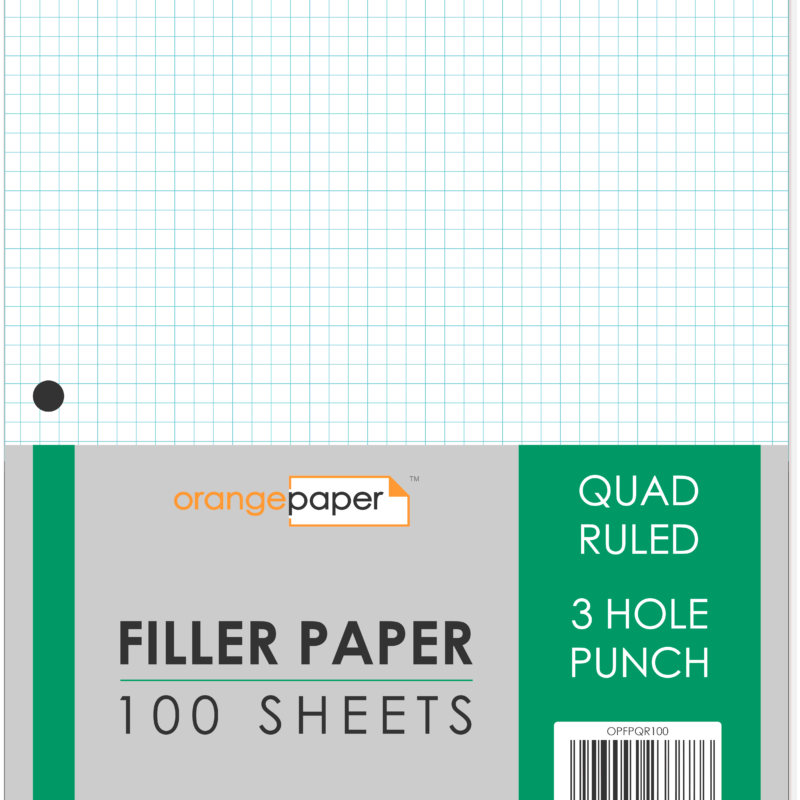 Filler Paper, Quad Ruled, 100/200/300 Sheets, 8″ x 10 1/2″