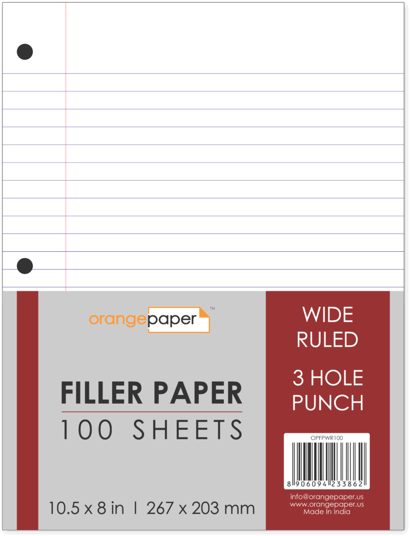 Filler Paper, Wide Ruled, 100/200/300 Sheets, 8" x 10 1/2"