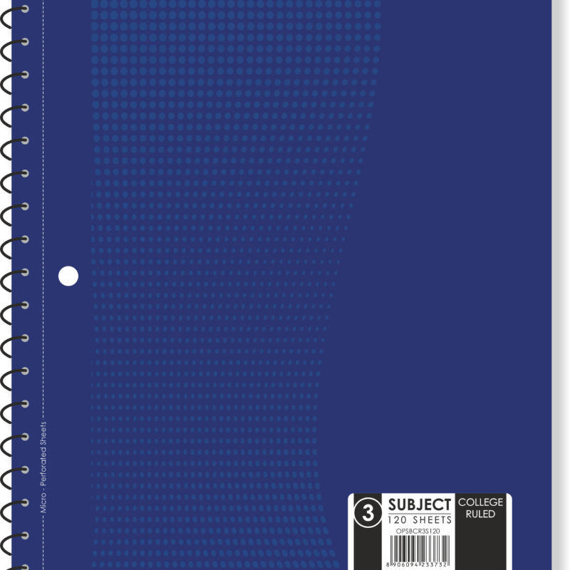 3 Subject book, college Ruled, 120 Sheets, 10.5 x 8 in