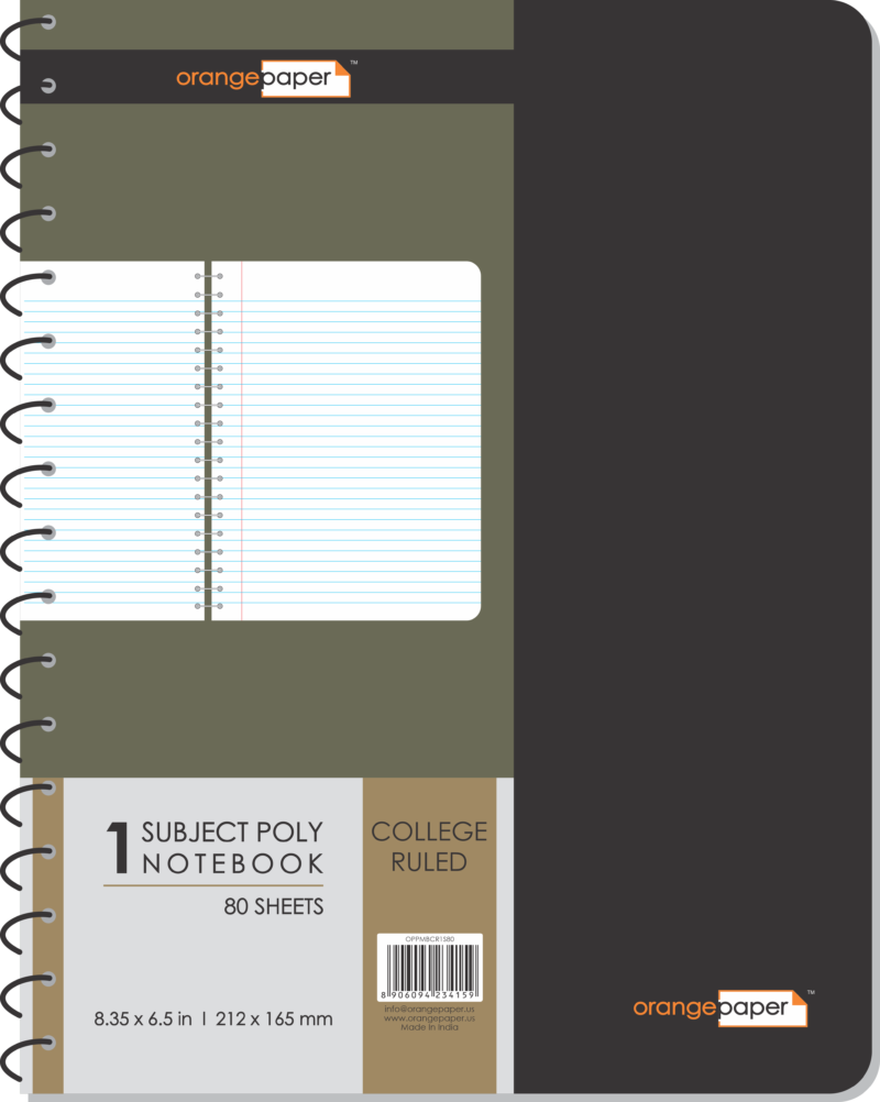 1 Subject poly memo notebook, college ruled, 80 Sheets, 8.35 x 6.5 in