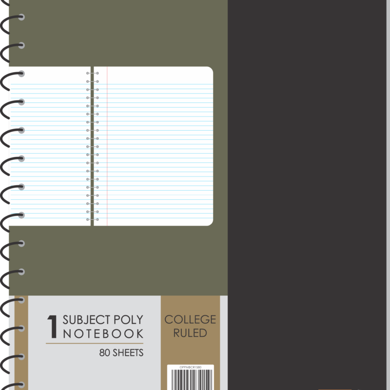 1 Subject poly memo notebook, college ruled, 80 Sheets, 8.35 x 6.5 in