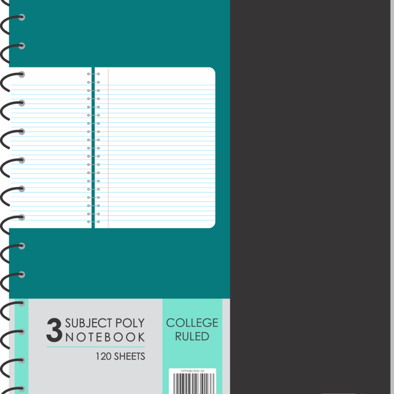 3 Subject poly memo notebook, college ruled, 120 Sheets, 8.35 x 6.5 in