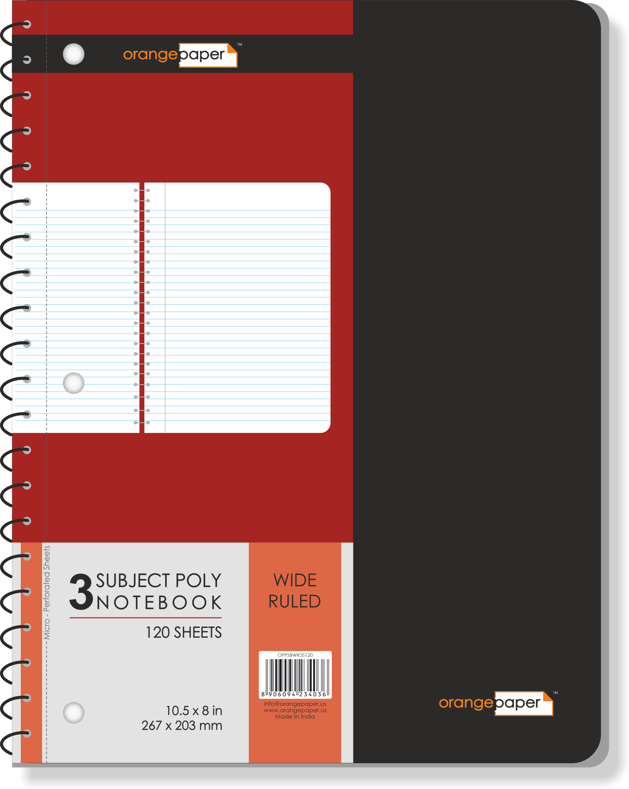 3 Subject poly notebook, wide ruled, 120 Sheets, 10.5 x 8 in - Image 3