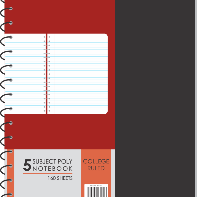 5 Subject poly memo notebook, college ruled, 160 Sheets, 8.35 x 6.5 in