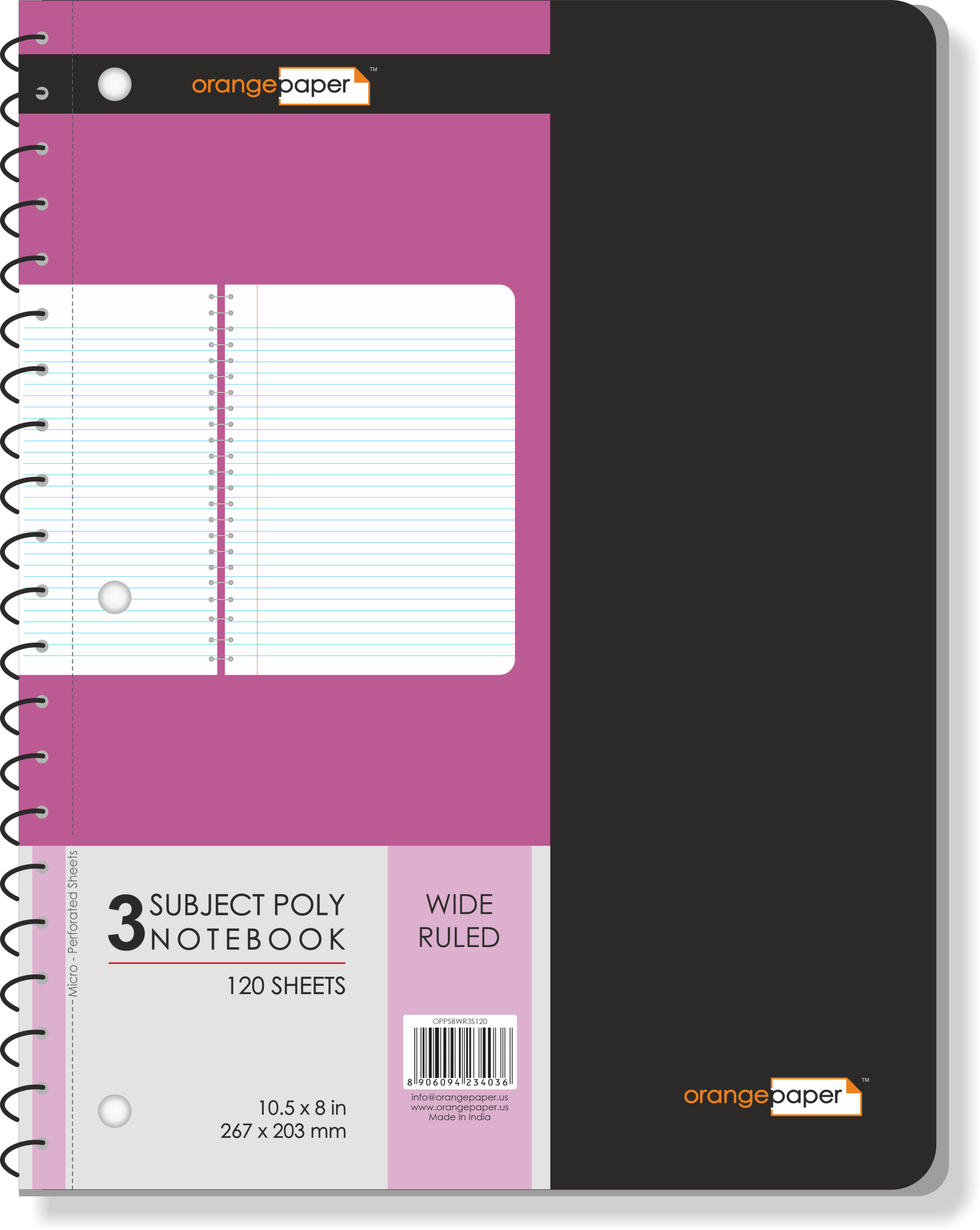 3 Subject poly notebook, wide ruled, 120 Sheets, 10.5 x 8 in - Image 4