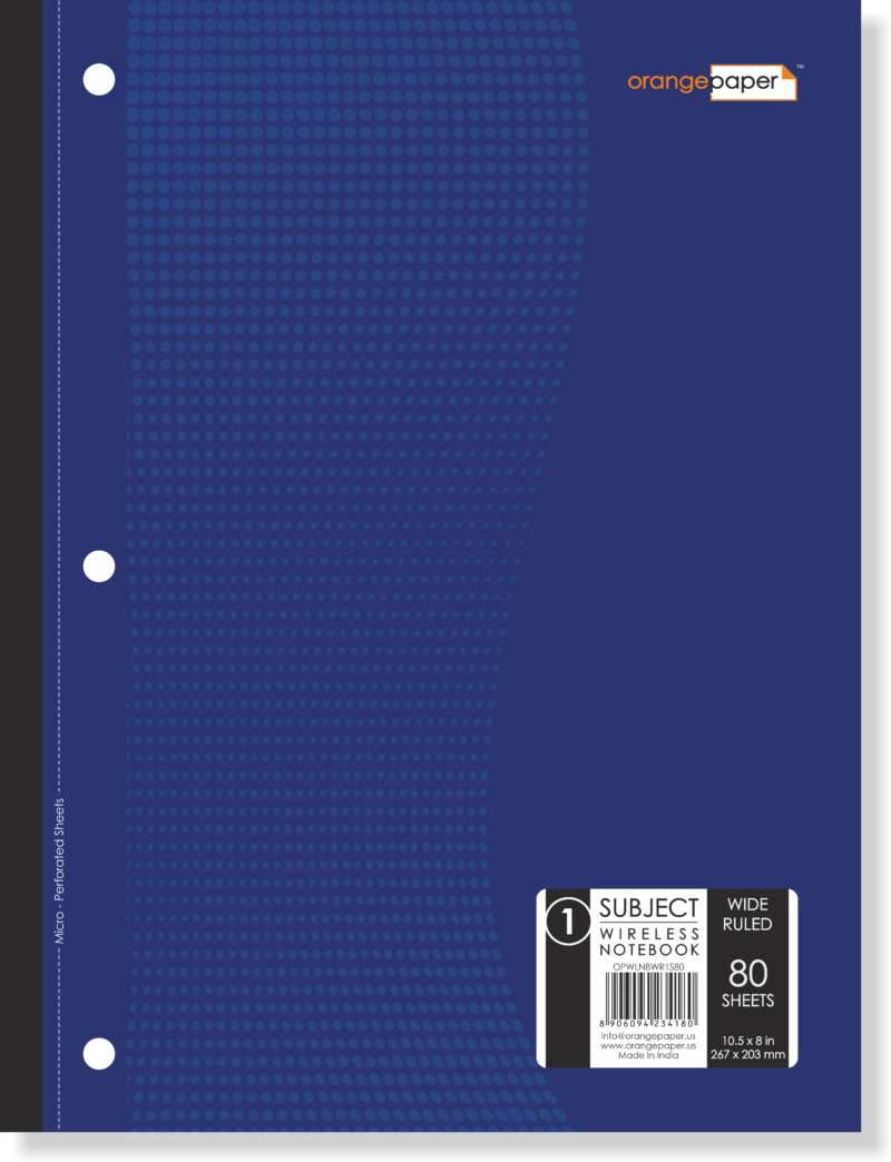 1 Subject Book, Wide Ruled, 80 Sheets, 10.5 x 8 in, wireles
