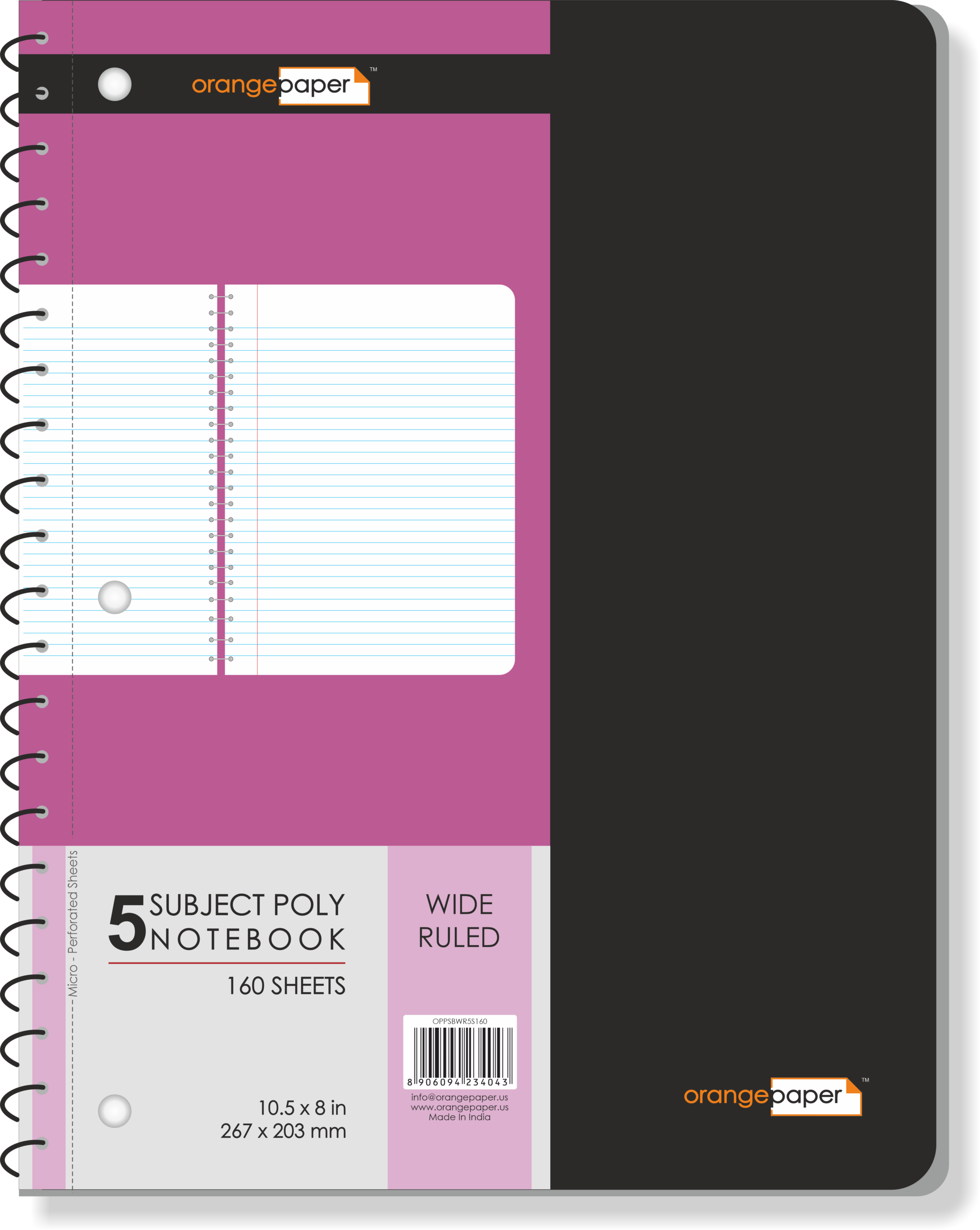 5 Subject poly notebook, wide ruled, 160 Sheets, 10.5 x 8 in - Image 4