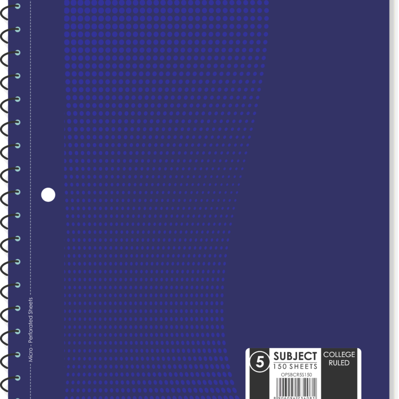 5 Subject book, college Ruled, 150 Sheets, 10.5 x 8 in